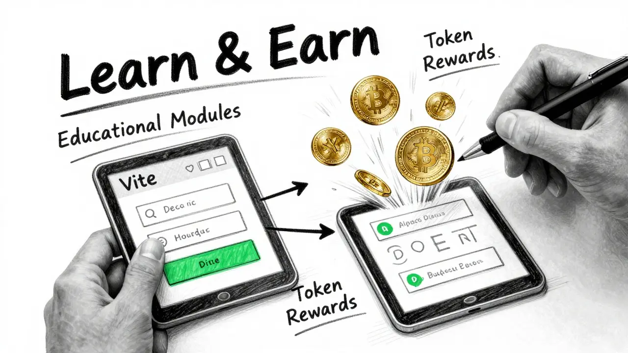 Design sketch illustrating crypto Learn &amp; Earn rewards