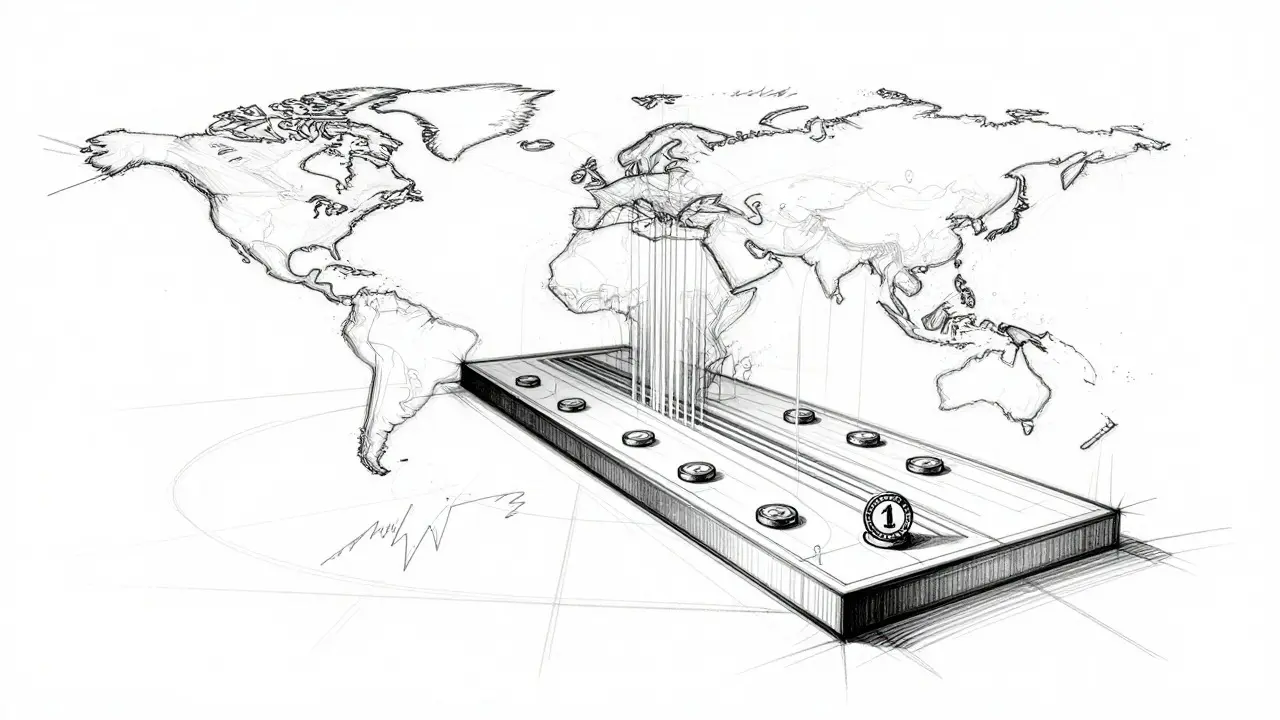 Design sketch of a virtual trading hub showing concentrated liquidity and data flows