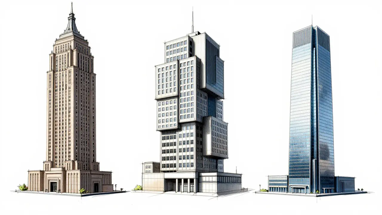 Design sketch of three buildings representing different crypto license types