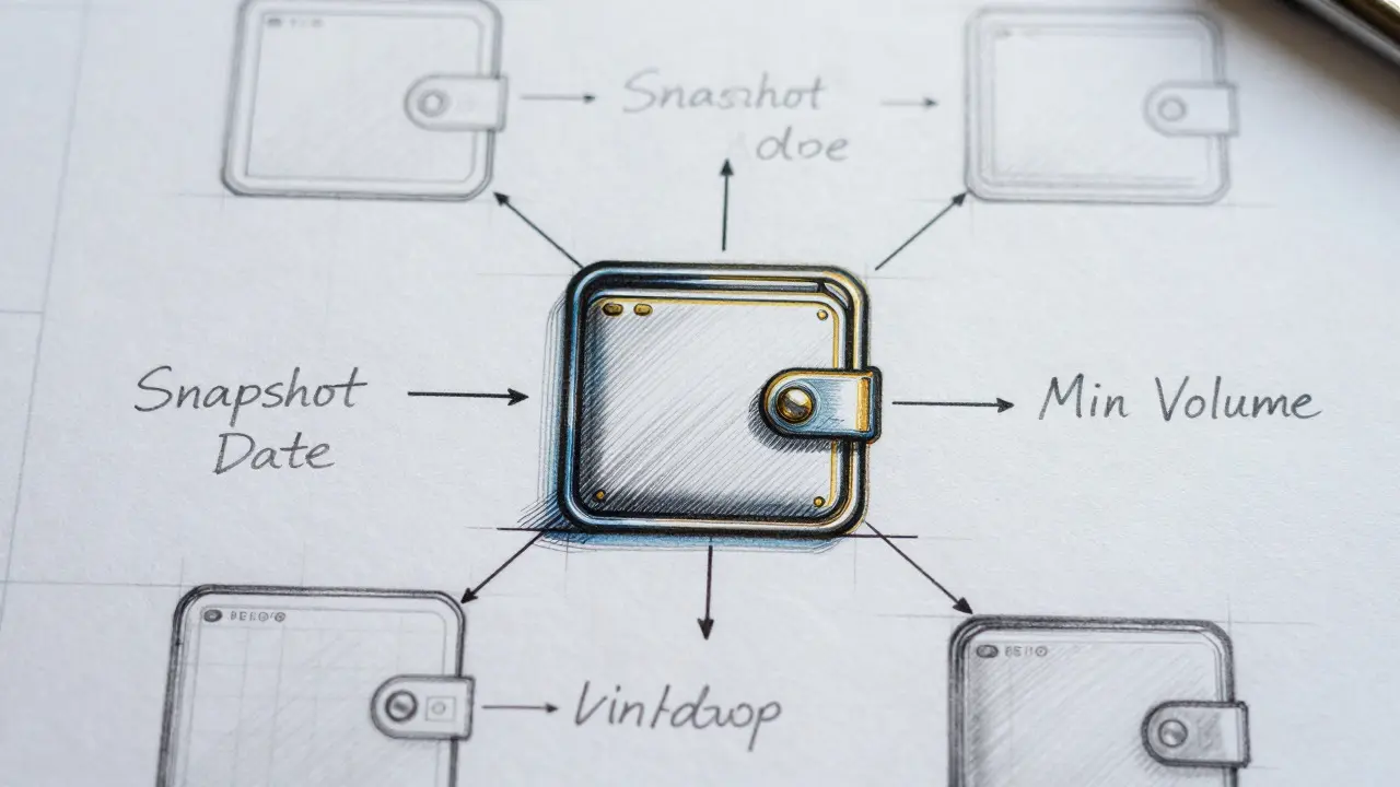 Design sketch showing airdrop eligibility wallet connections