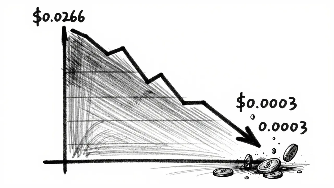 Design sketch showing steep decline of Mind AI token price