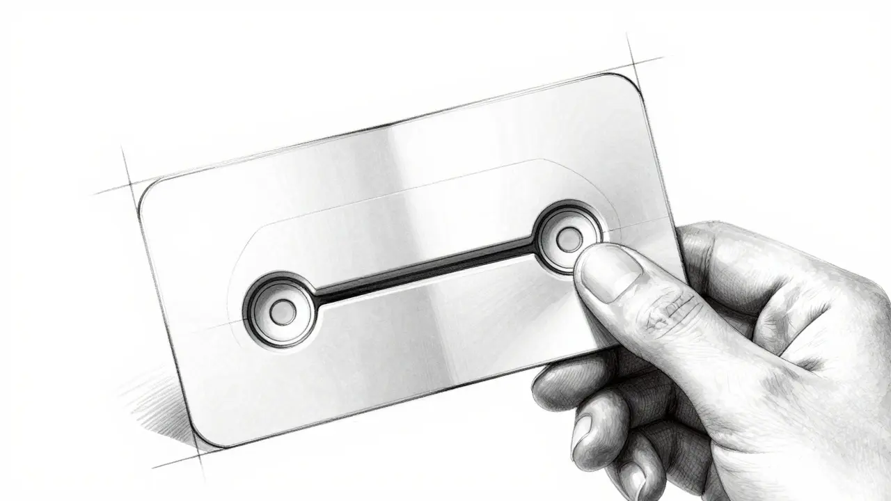 Product design sketch of a minimalist device illustrating a simple user interface flow