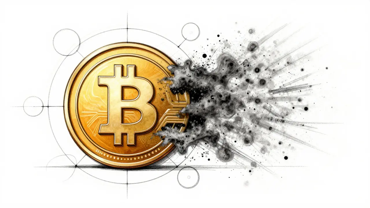 Product sketch of BNB token dissolving to represent real-time supply reduction