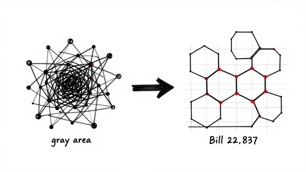 Sketch showing transition from chaotic network to structured regulatory framework