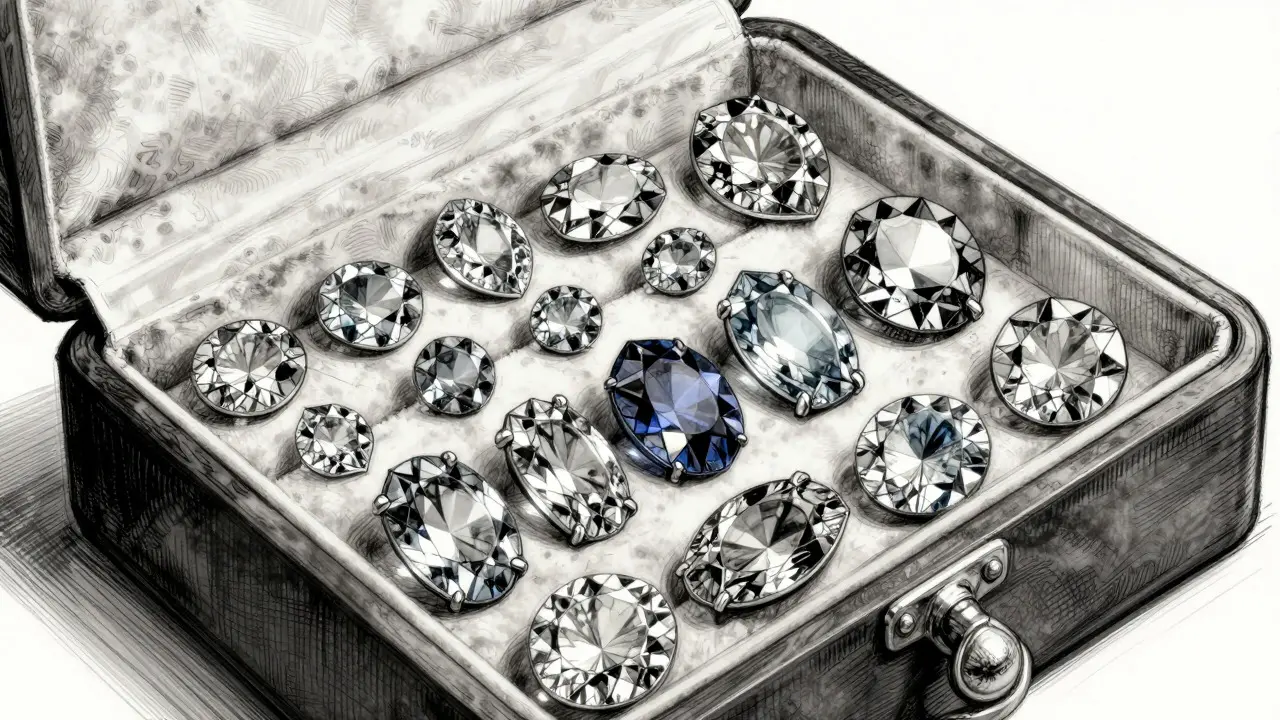 Stylized sketch of a curated jewelry box holding selected gems representing quality assets