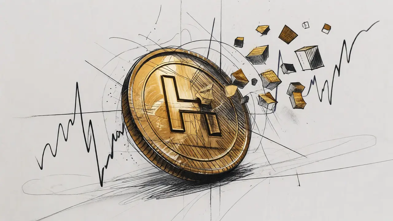 Artistic sketch of a coin transforming into shapes