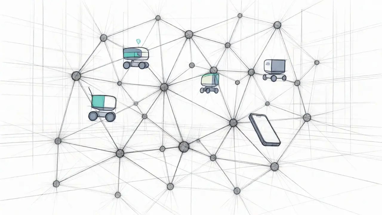 Conceptual sketch of decentralized spatial mesh network