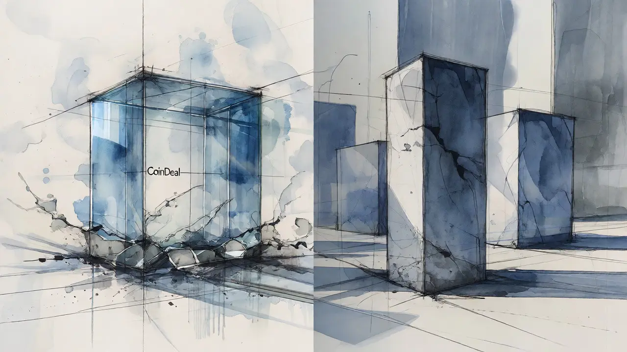 Conceptual sketch of fragile glass structure surrounded by heavy blocks