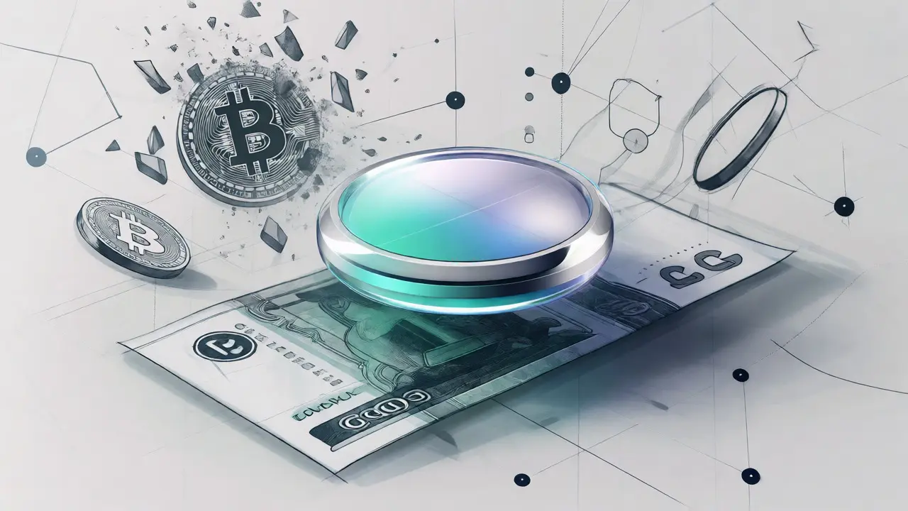 Design sketch of a futuristic digital ruble coin replacing Bitcoin symbols