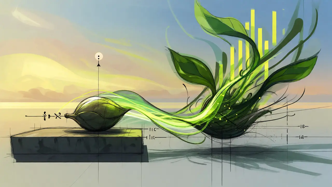 Design sketch showing a seed transforming into a spiraling green energy vine.