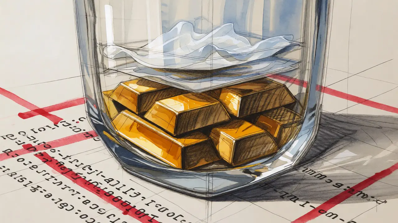 Design sketch showing layered reserve assets including gold treasuries and liquid funds.