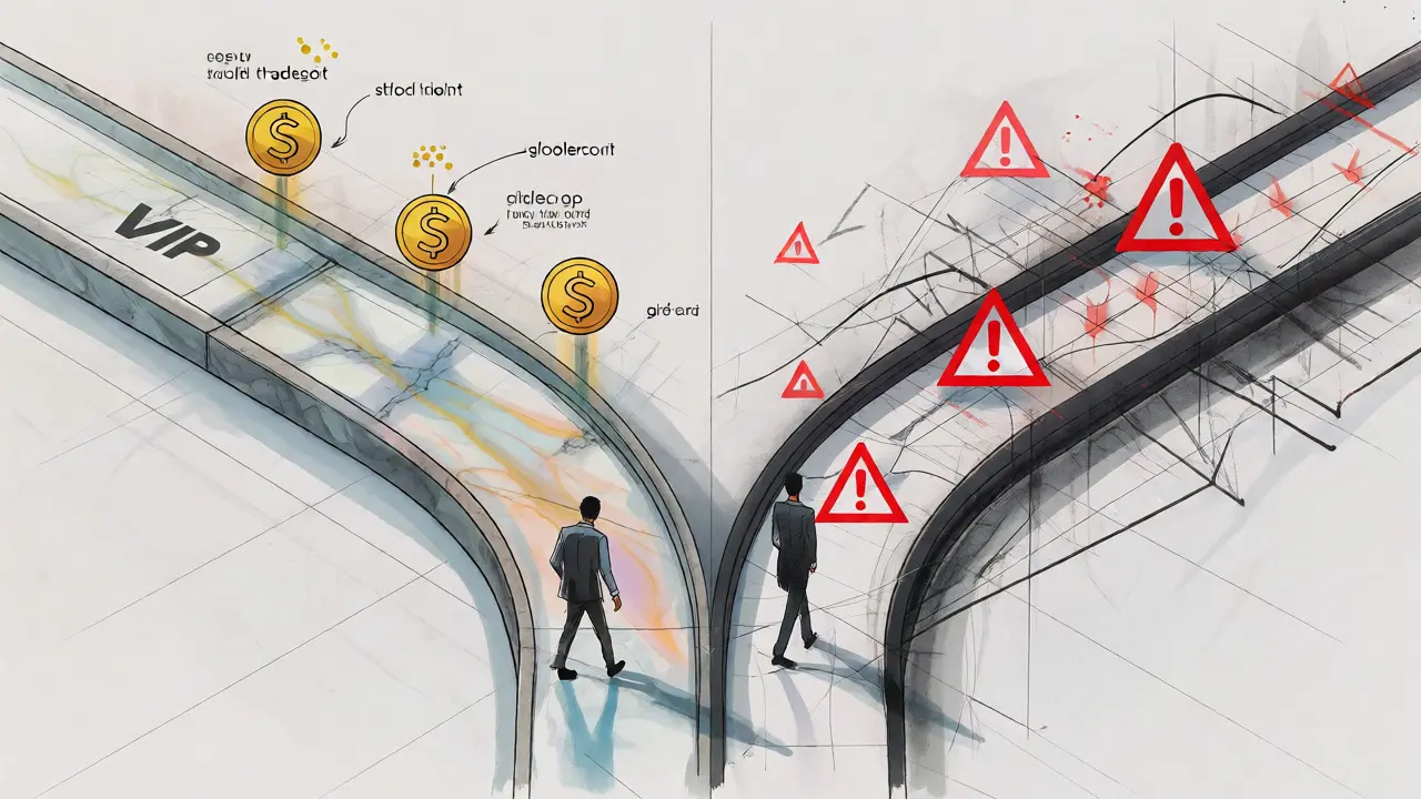 Isometric sketch showing separate paths for VIP crypto users and retail citizens
