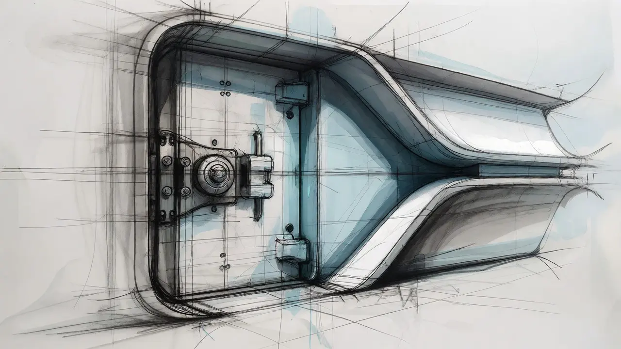 Sketch of a secure vault with organic design elements
