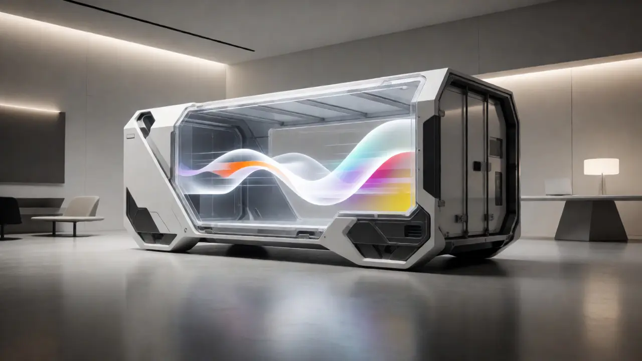 Sleek logistics module illustrating low-cost enterprise blockchain utility