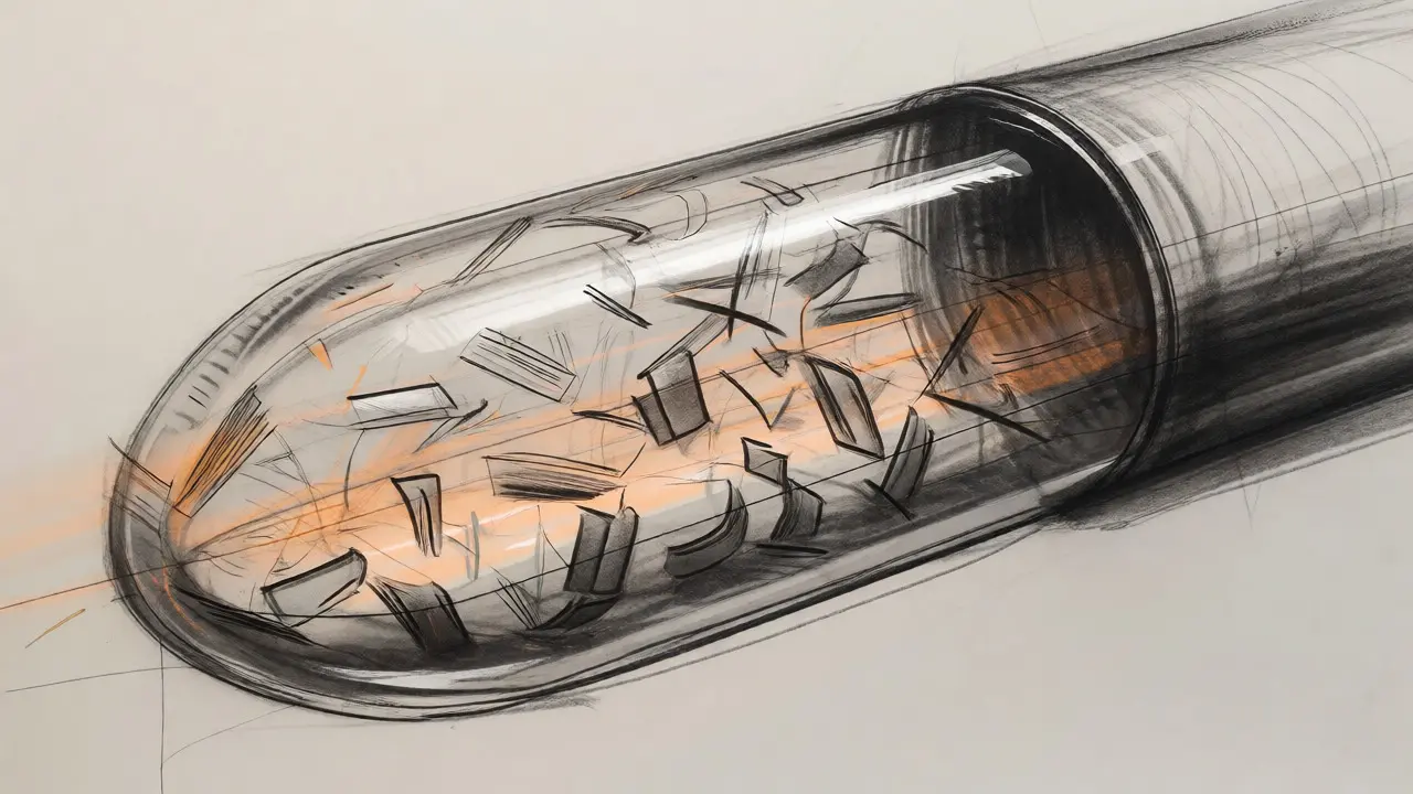 Abstract capsule showing rapid internal motion vs static exterior